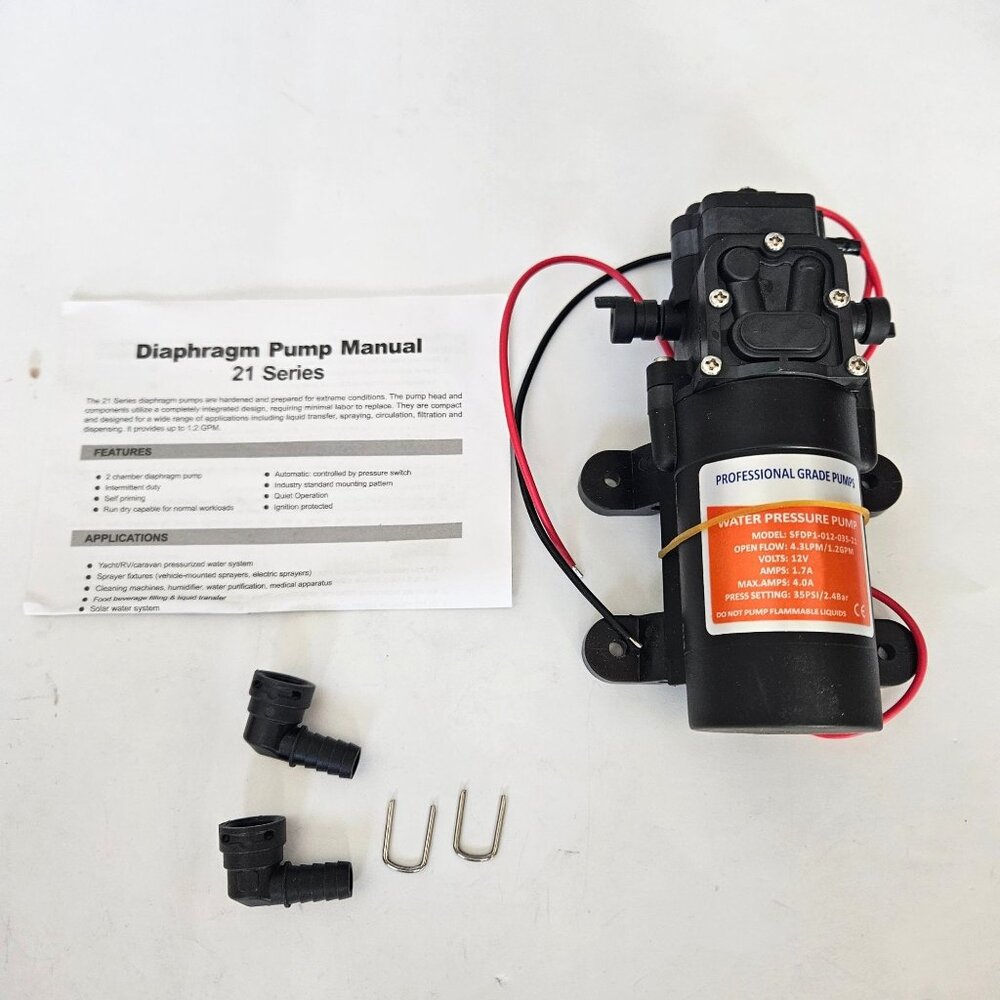 DC 12V 4.3L/Min 35 PSI Fresh Water Diaphragm Self Priming Pump For RV & Marine